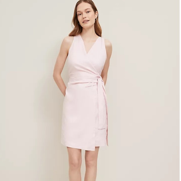 🌸NWT - ANN TAYLOR LINEN BLEND V-NECK WRAP DRESS - Picture 1 of 13